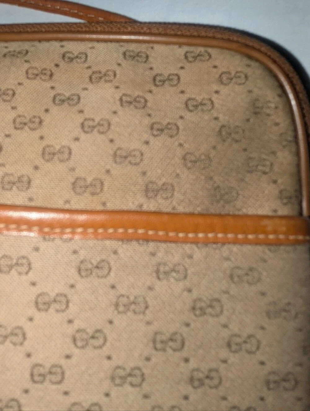 Vintage Gucci Micro GG Camera Bag Canvas with Brown Trim